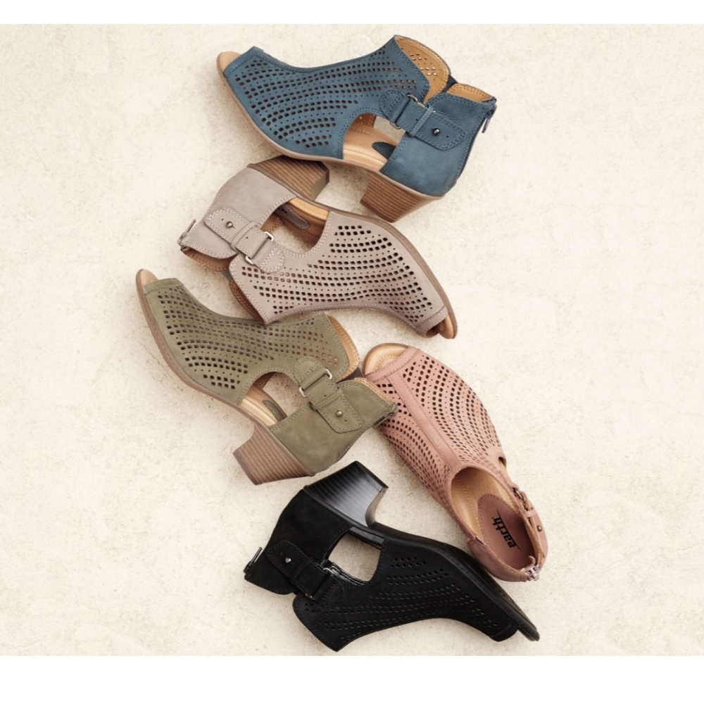 Earth Nubuck Black Leather Peep Toe Booties-Keri